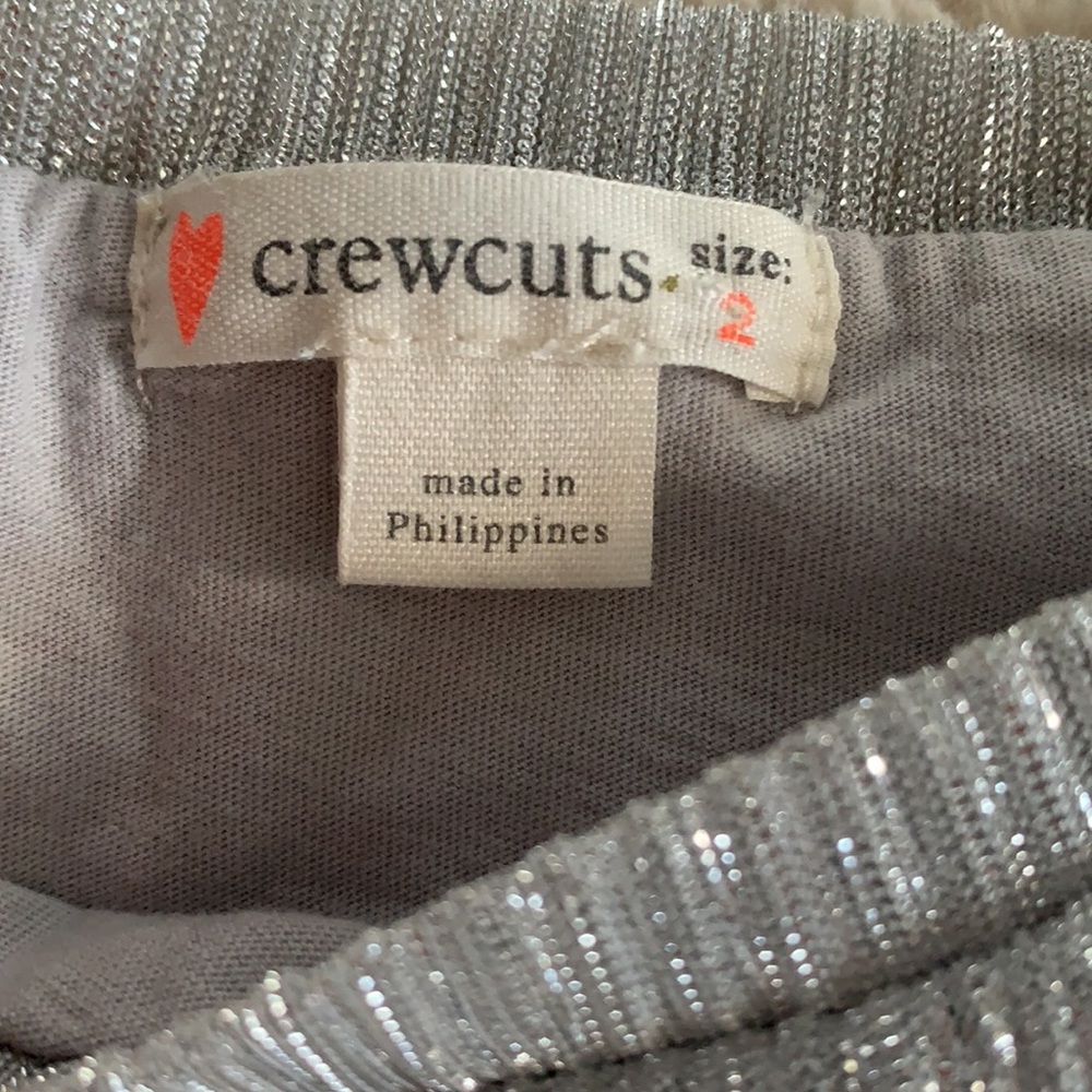 Crewcuts 2 Shimmery Silver Top EUC Flutter Sleeves - Picture 7 of 8